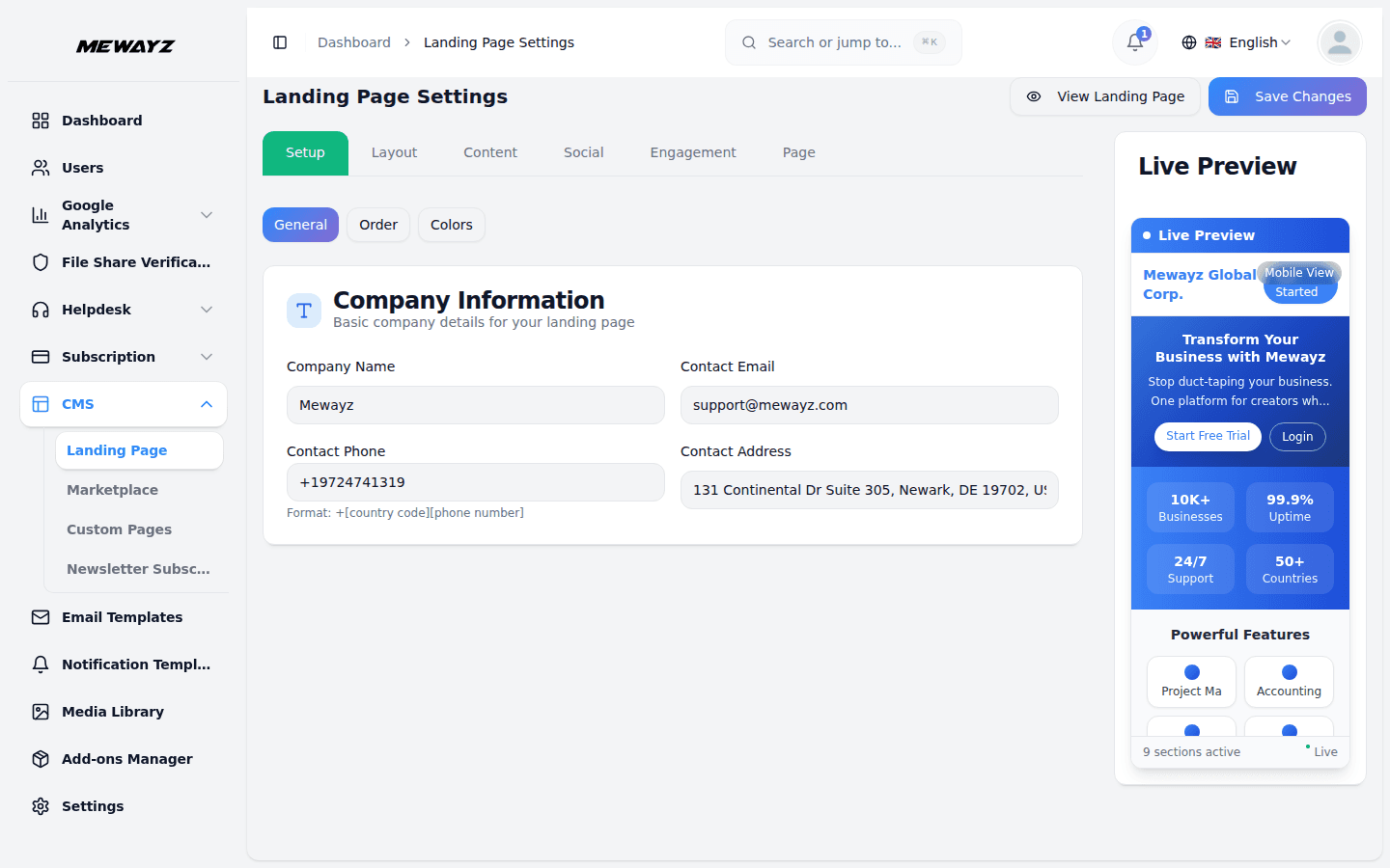 Mewayz site builder — section-block based, no CSS knowledge required