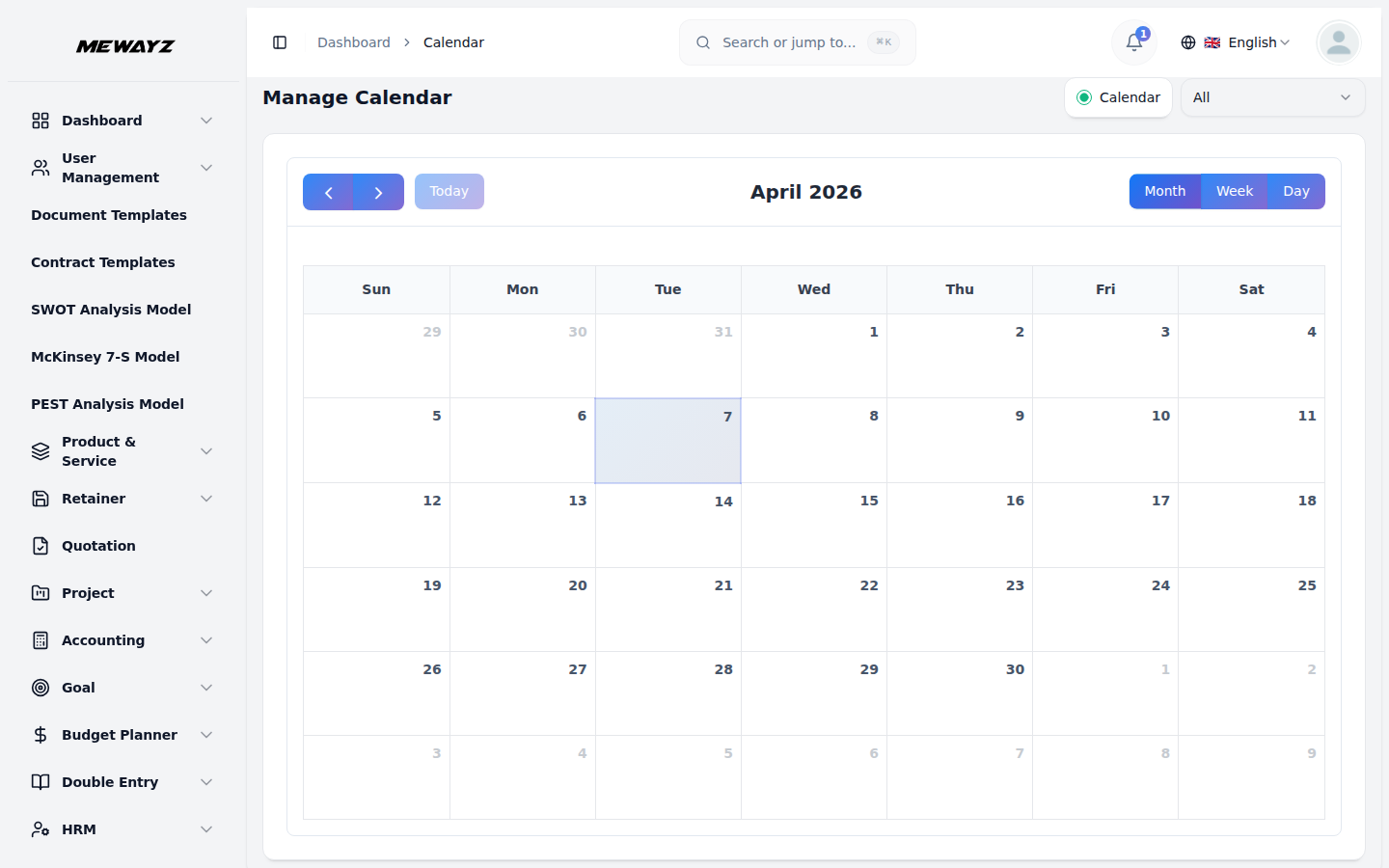 Calendar View - Mewayz